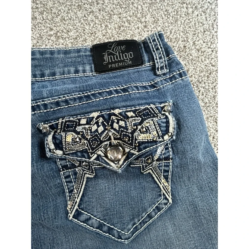 love indigo jeans Size 14 Crop BLING FLAP POCKET - Picture 10 of 12